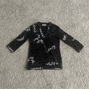 Lauren Michelle Black and White Floral Top Sz M